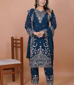 Navy-blue coding sequence embroidered faux georgette stitched salwar kameez