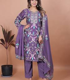 Lavender coding sequence embroidered chinon stitched salwar kameez