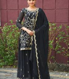 Black sequins embroidered faux georgette stitched salwar kameez