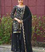 Black sequins embroidered faux georgette stitched salwar kameez