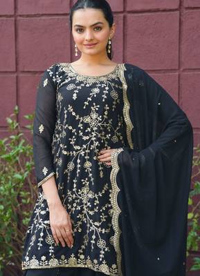 Black sequins embroidered faux georgette stitched salwar kameez 4