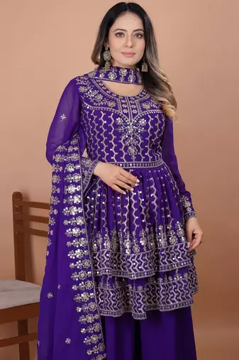 Purple sequins embroidered faux georgette stitched salwar kameez