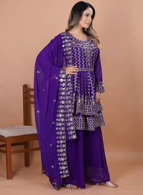 Purple sequins embroidered faux georgette stitched salwar kameez 3