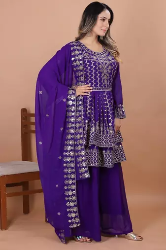 Purple sequins embroidered faux georgette stitched salwar kameez