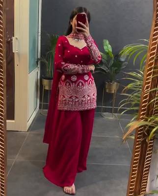 Pink sequins embroidered vichitra silk stitched salwar kameez 1