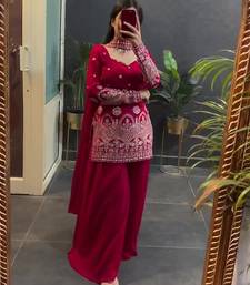 Pink sequins embroidered vichitra silk stitched salwar kameez