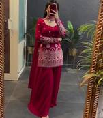 Pink sequins embroidered vichitra silk stitched salwar kameez