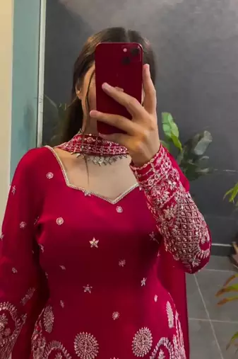 Pink sequins embroidered vichitra silk stitched salwar kameez