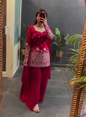 Pink sequins embroidered vichitra silk stitched salwar kameez 3