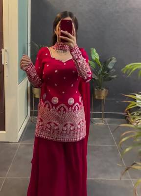Pink sequins embroidered vichitra silk stitched salwar kameez 4