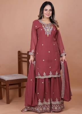 Mustard coding sequence embroidered faux georgette stitched salwar kameez 3