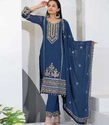 Navy-blue sequins embroidered faux georgette stitched salwar kameez