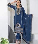 Navy-blue sequins embroidered faux georgette stitched salwar kameez