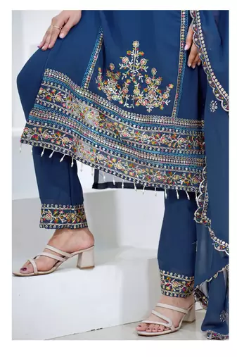 Navy-blue sequins embroidered faux georgette stitched salwar kameez