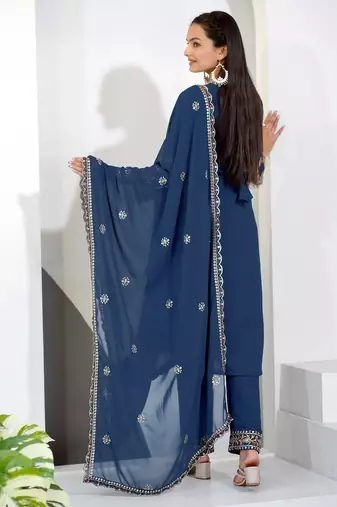 Navy-blue sequins embroidered faux georgette stitched salwar kameez