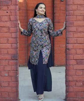 Black sequence embroidered and real mirror work  tappeta silk stitched salwar kameez 1