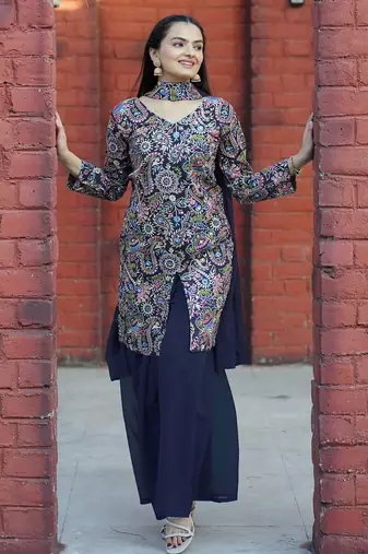 Black sequence embroidered and real mirror work  tappeta silk stitched salwar kameez