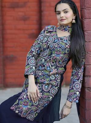 Black sequence embroidered and real mirror work  tappeta silk stitched salwar kameez 2