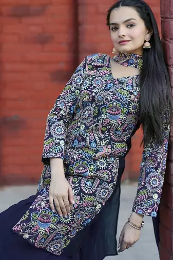 Black sequence embroidered and real mirror work  tappeta silk stitched salwar kameez