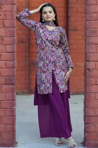 Wine sequence embroidered and real mirror work  tappeta silk stitched salwar kameez