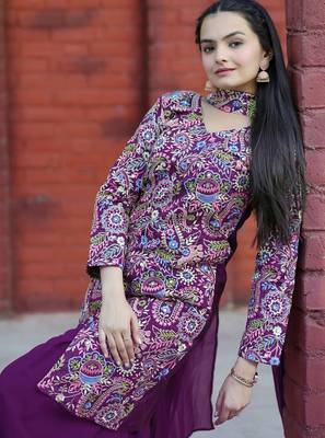 Wine sequence embroidered and real mirror work  tappeta silk stitched salwar kameez 2