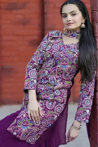 Wine sequence embroidered and real mirror work  tappeta silk stitched salwar kameez