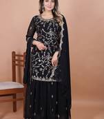 Black sequins embroidered faux georgette stitched salwar kameez