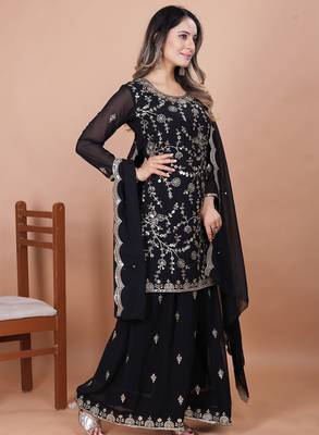 Black sequins embroidered faux georgette stitched salwar kameez 3