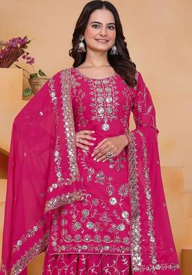 Pink sequins embroidered faux georgette stitched salwar kameez 2