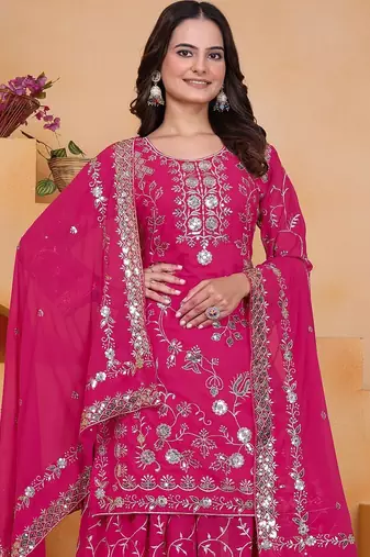 Pink sequins embroidered faux georgette stitched salwar kameez