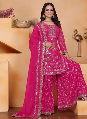 Pink sequins embroidered faux georgette stitched salwar kameez 3