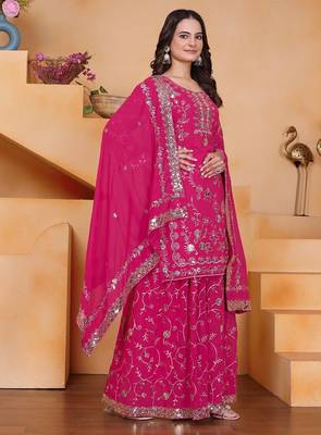 Pink sequins embroidered faux georgette stitched salwar kameez 4