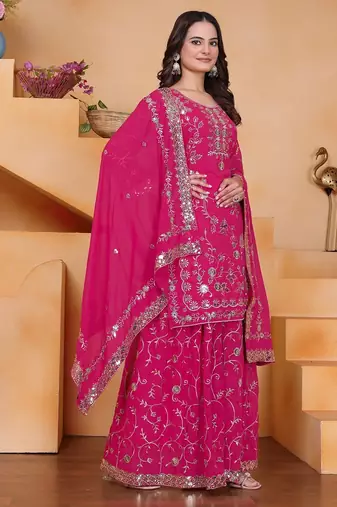 Pink sequins embroidered faux georgette stitched salwar kameez
