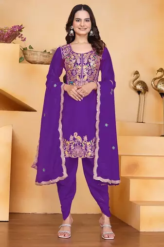 Blue coding sequins embroidered chinon stitched salwar kameez