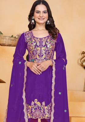 Blue coding sequins embroidered chinon stitched salwar kameez 2