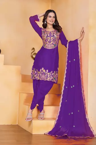 Blue coding sequins embroidered chinon stitched salwar kameez
