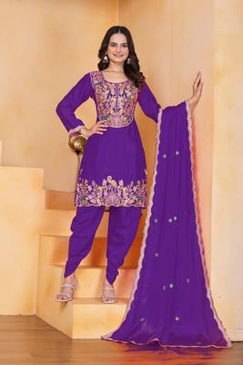 Blue coding sequins embroidered chinon stitched salwar kameez 4