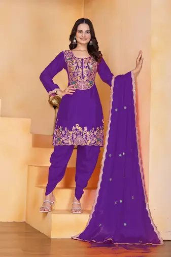 Blue coding sequins embroidered chinon stitched salwar kameez