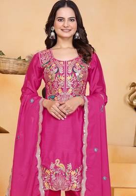 Pink coding sequins embroidered chinon stitched salwar kameez 2