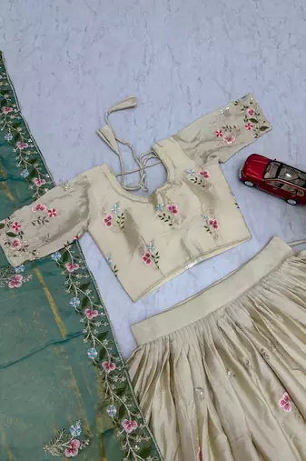 Off White Color Embroidery ,Thread and Sequence Work Silk blend lehenga choli set