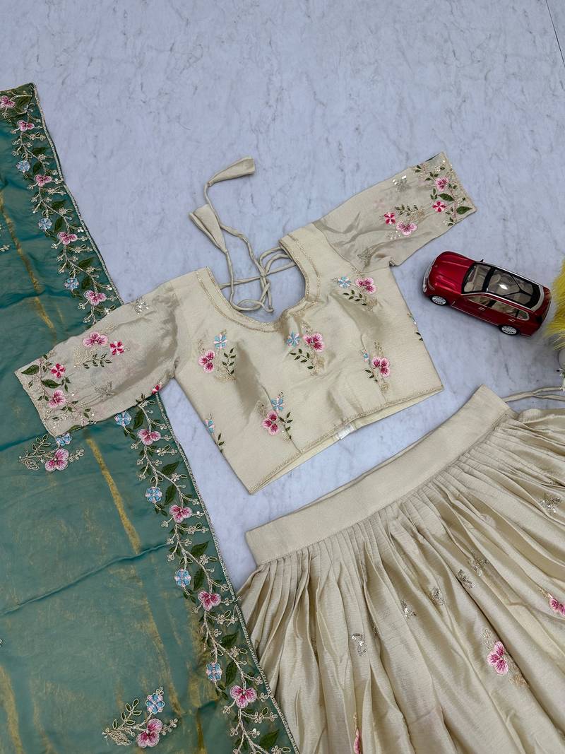 Off White Color Embroidery ,Thread and Sequence Work Silk blend lehenga choli set