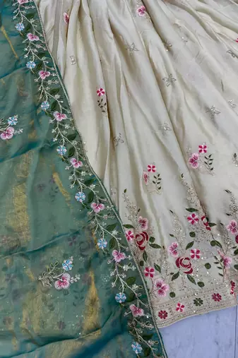 Off White Color Embroidery ,Thread and Sequence Work Silk blend lehenga choli set