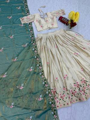 Off White Color Embroidery ,Thread and Sequence Work Silk blend lehenga choli set 5
