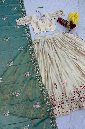 Off White Color Embroidery ,Thread and Sequence Work Silk blend lehenga choli set