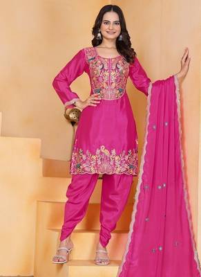 Pink coding sequins embroidered chinon stitched salwar kameez 3