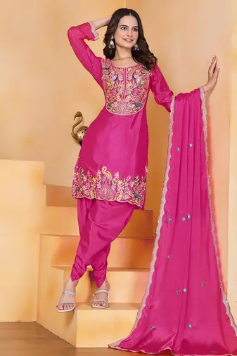 Pink coding sequins embroidered chinon stitched salwar kameez