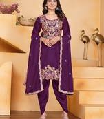 Wine coding sequins embroidered chinon stitched salwar kameez