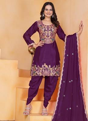 Wine coding sequins embroidered chinon stitched salwar kameez 2