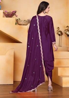 Wine coding sequins embroidered chinon stitched salwar kameez 4