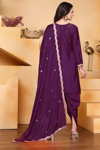 Wine coding sequins embroidered chinon stitched salwar kameez